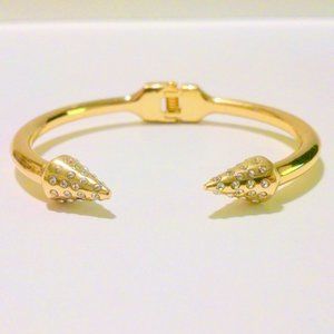 Gold Tone White Hinged Rhinestone Modernist Cuff Bracelet